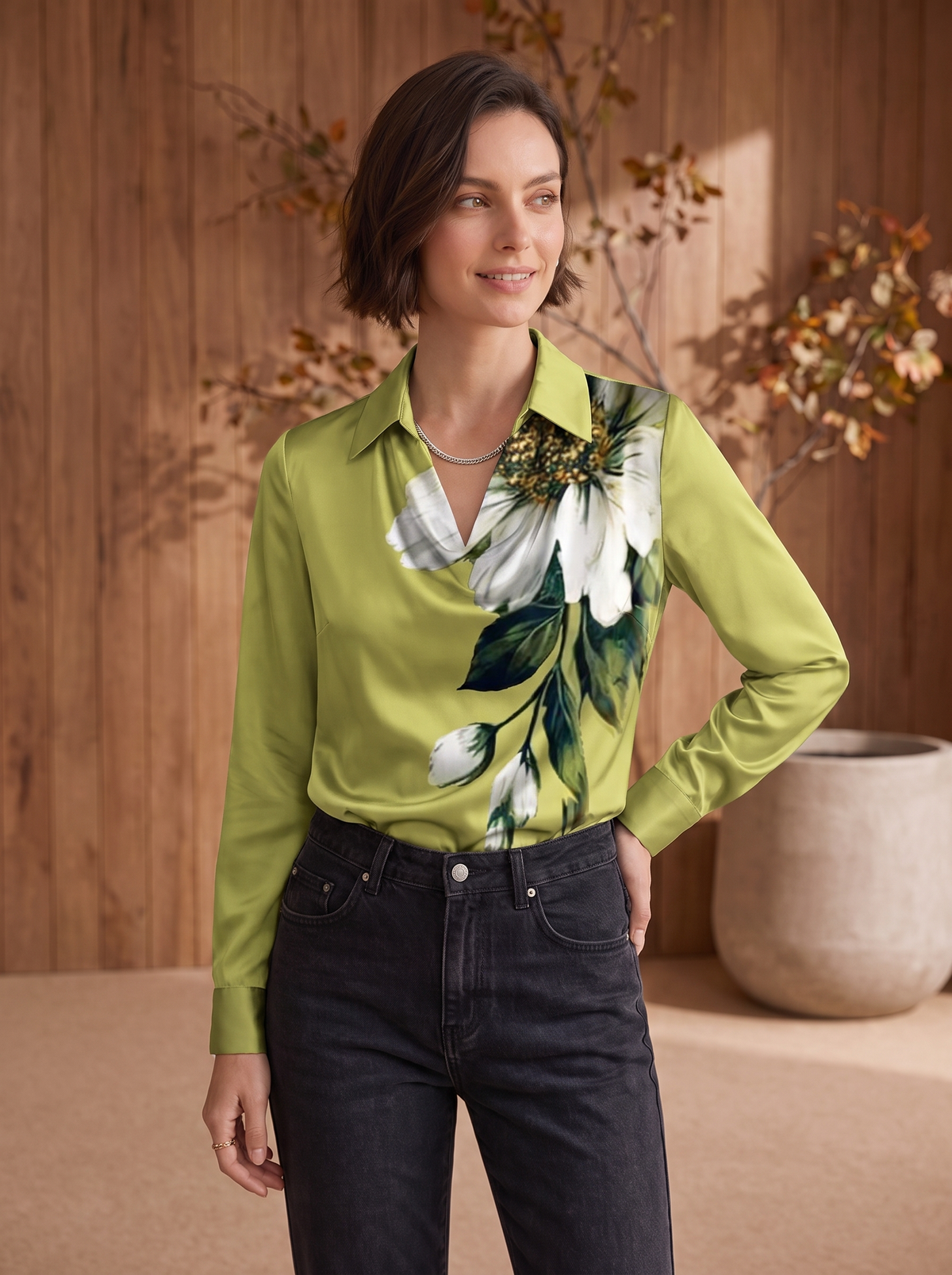 Draped neckline blouse women