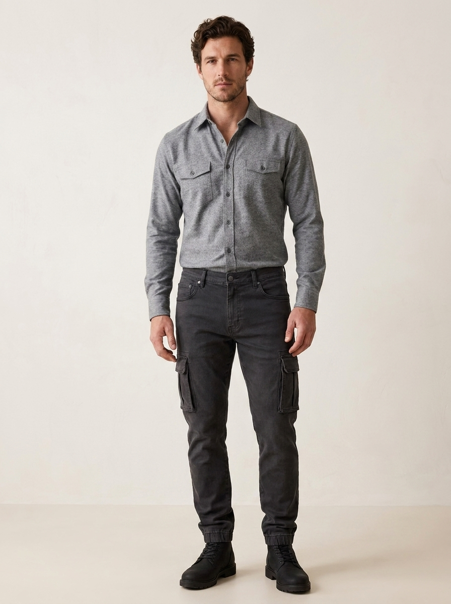 Men's cargo trousers with zip fly and button