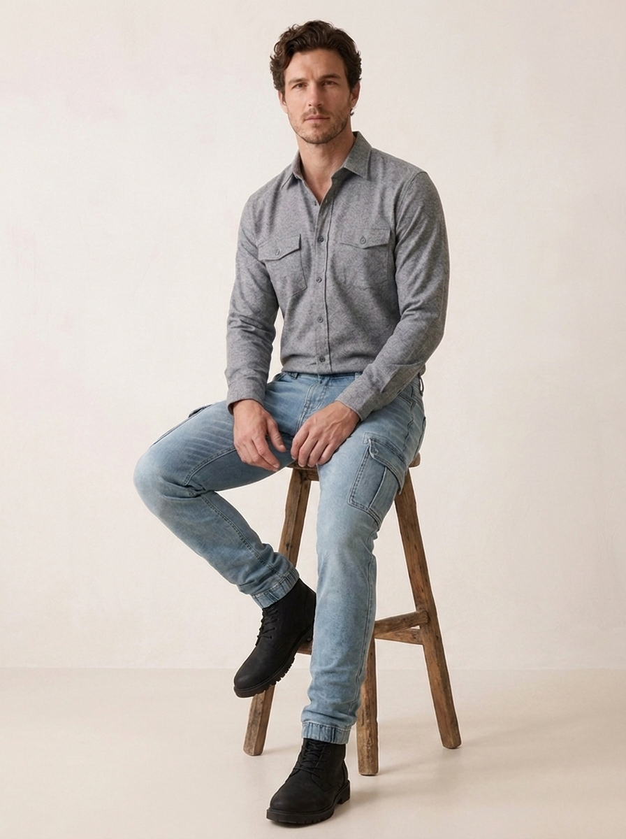 Men's slim cargo trousers with flap pockets