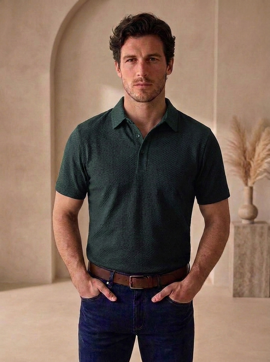 Men's tailored fit polo with short sleeves