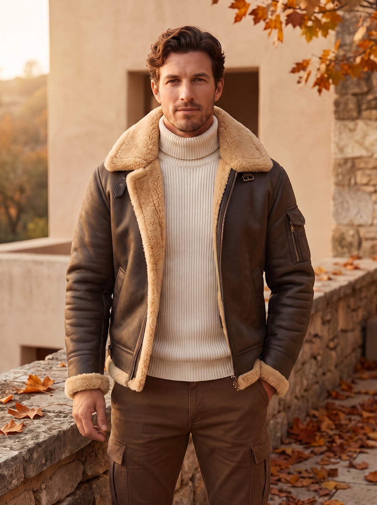 Men's fleece lined aviator jacket