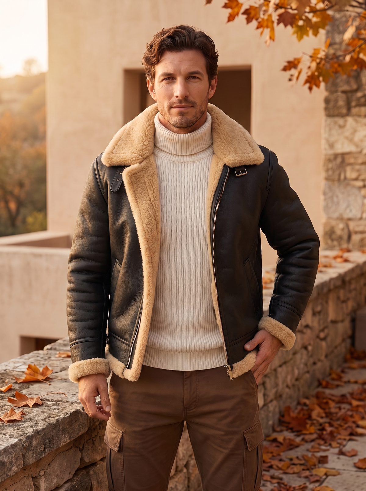 Men's faux shearling aviator jacket