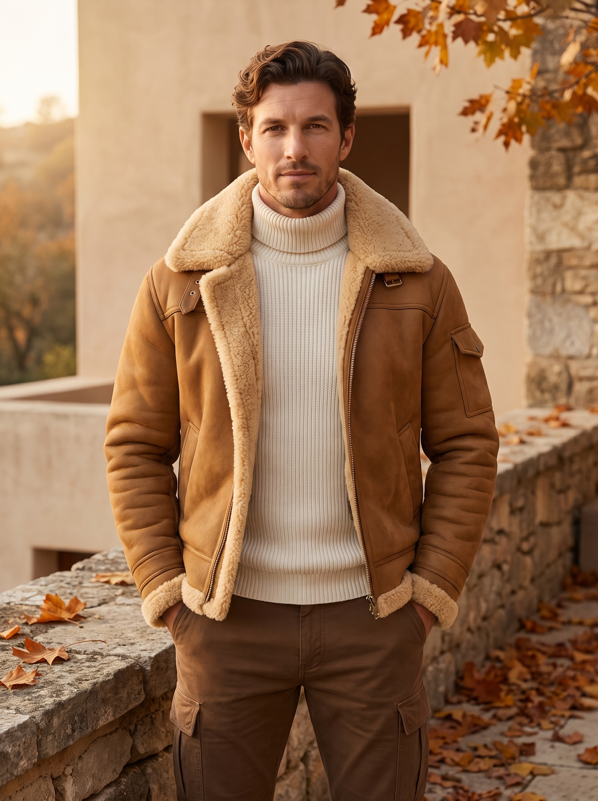 Men's shearling lined jacket for fall