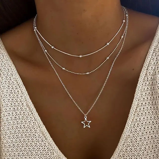 Collier Superposé avec Pendentif Étoile Femme