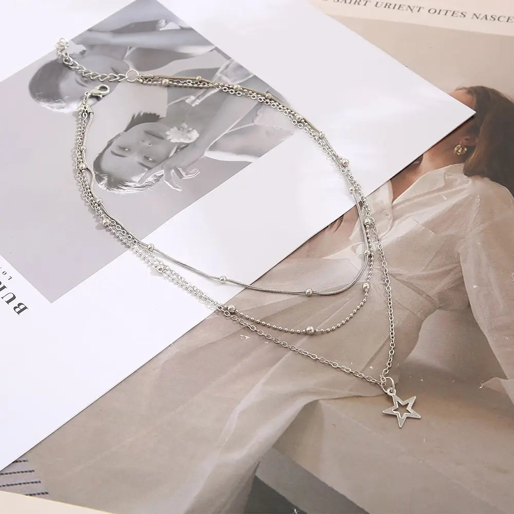 Collier Superposé avec Pendentif Étoile Femme