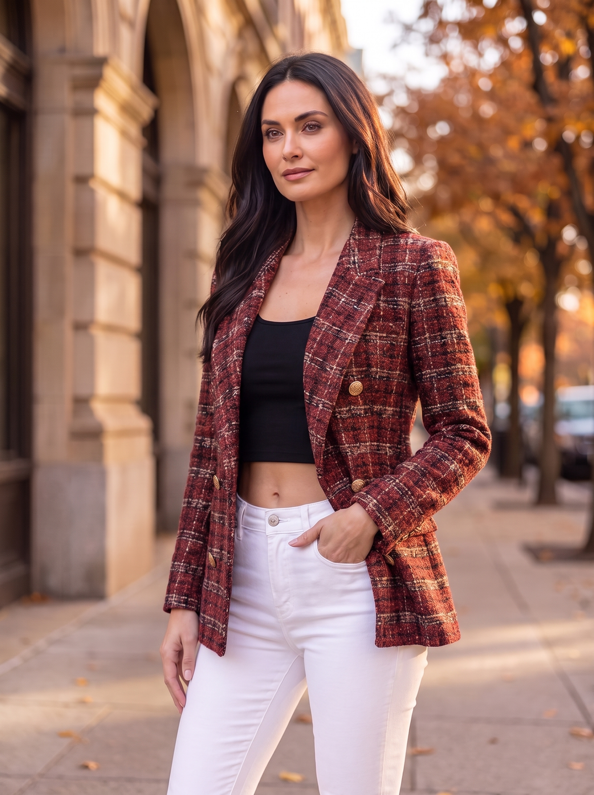 Checked Double-Breasted Blazer Women