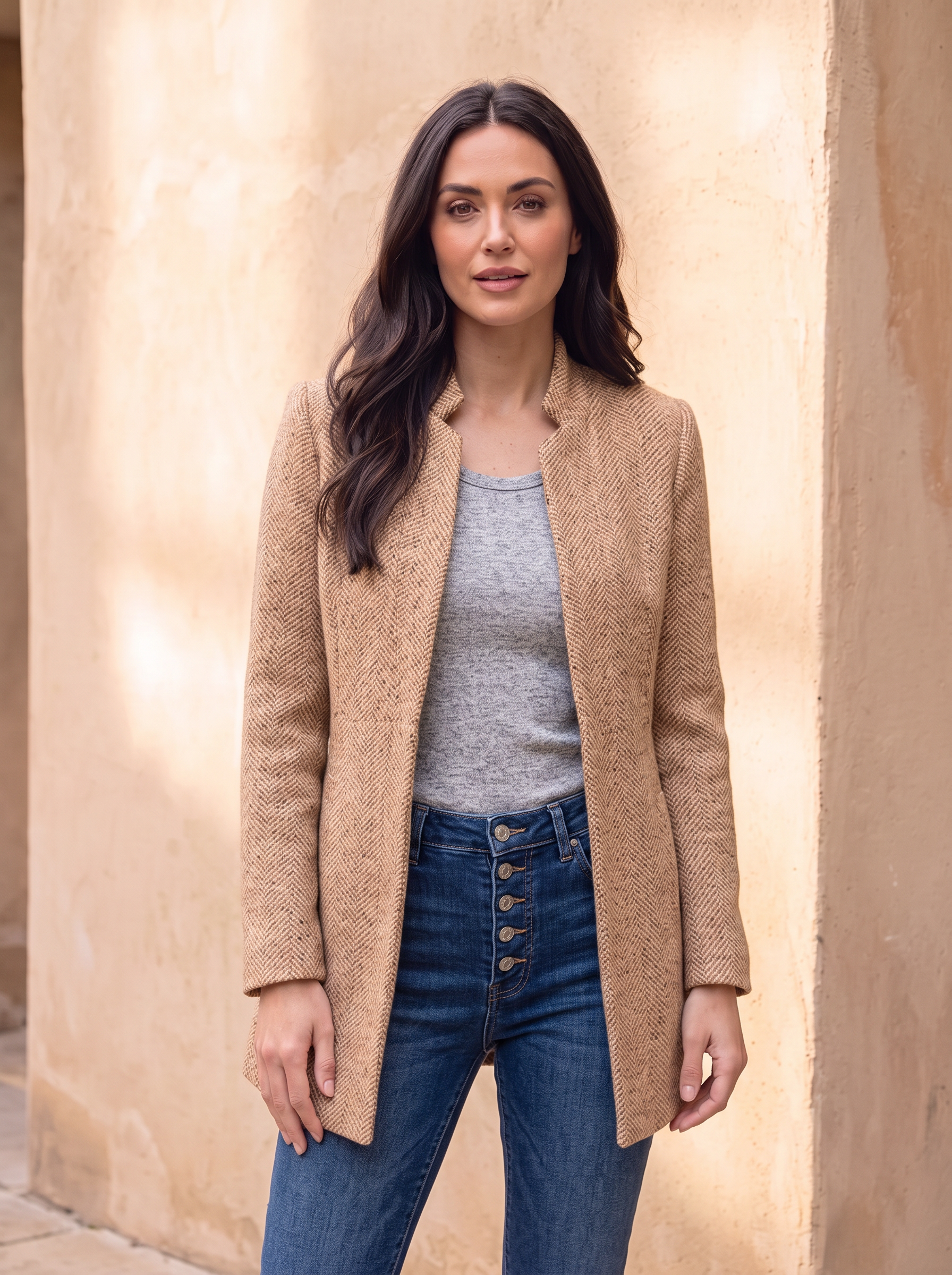 Women's textured open front blazer