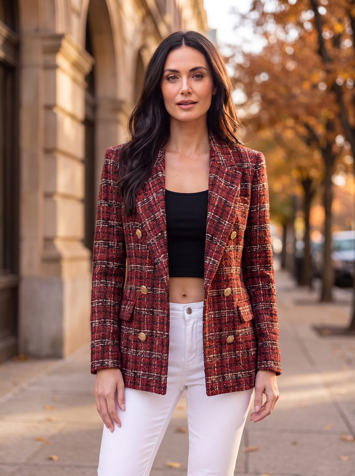 Checked Double-Breasted Blazer Women