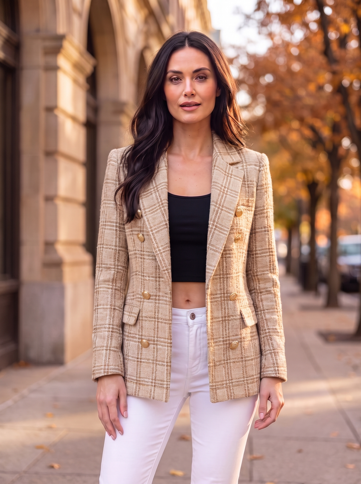 Checked Double-Breasted Blazer Women