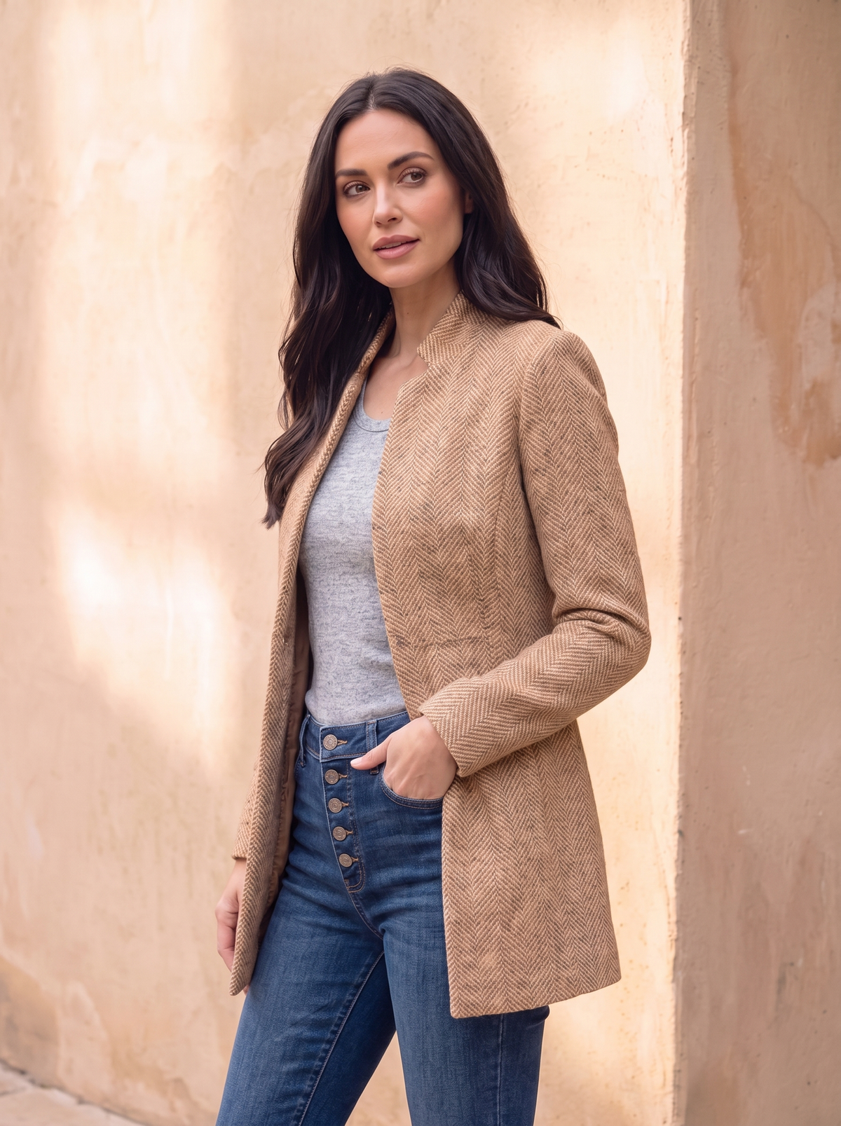 Open front textured blazer women