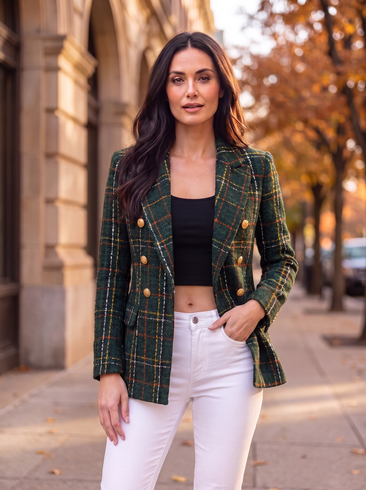 Checked Double-Breasted Blazer Women