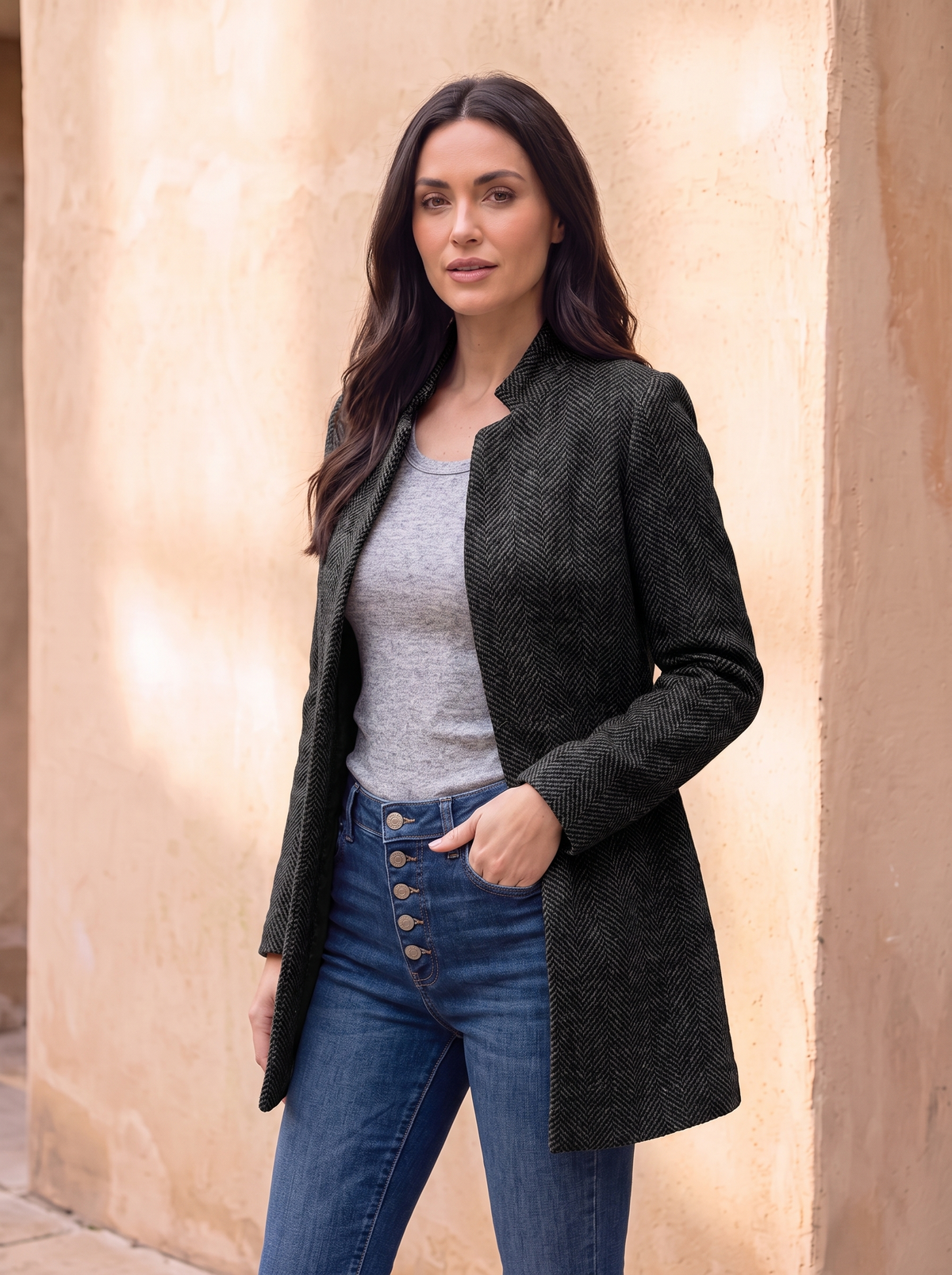 Textured blazer jacket women