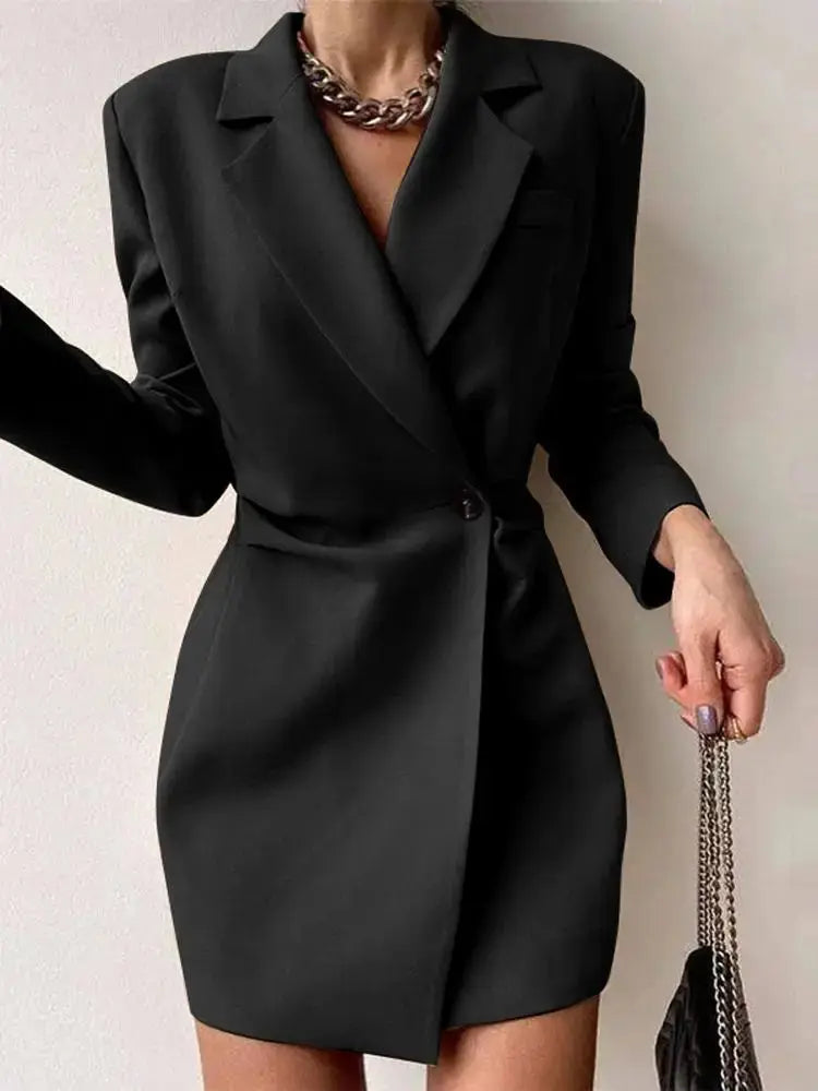 Structured dress blazer with notched lapels rear perspective