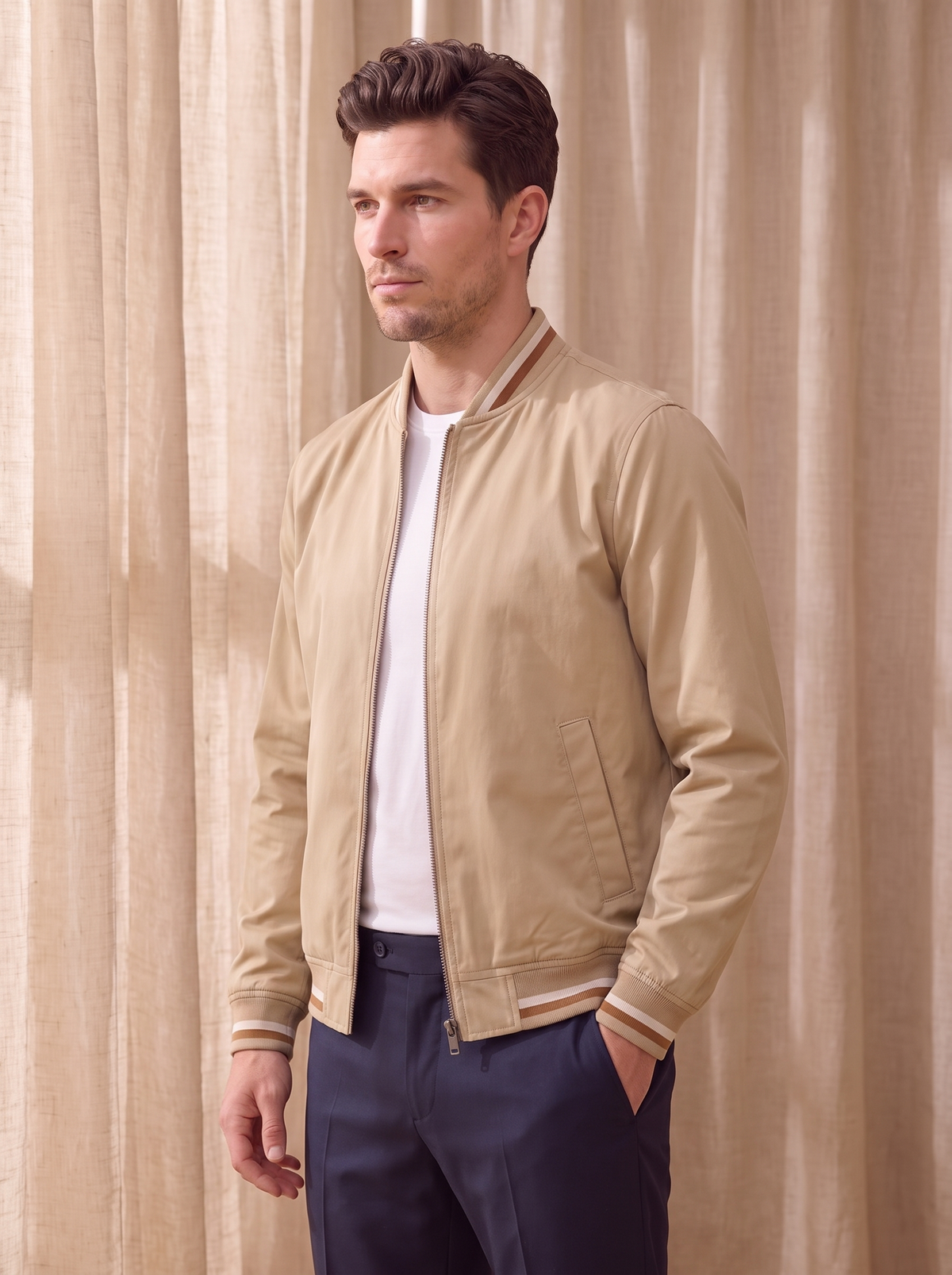Regular fit cotton bomber jacket