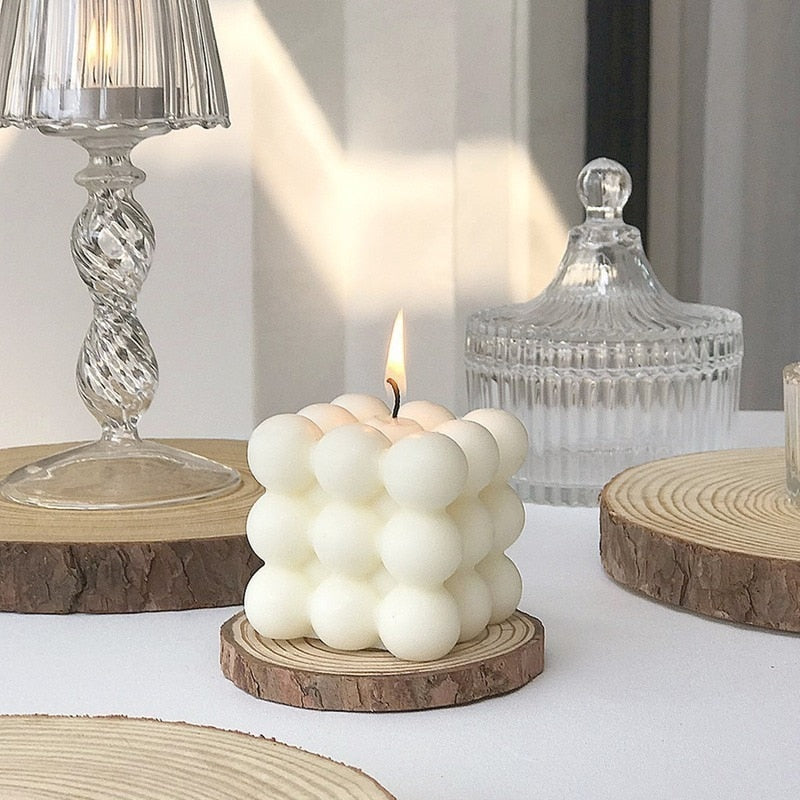 Bougie Cube Géométrique à Bulles