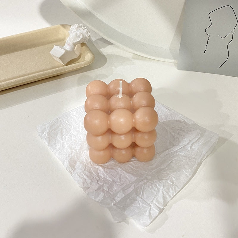 Bougie Cube Géométrique à Bulles