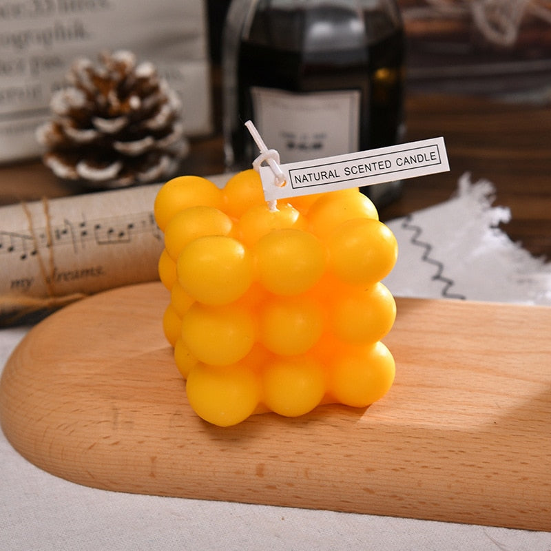Bougie Cube Géométrique à Bulles