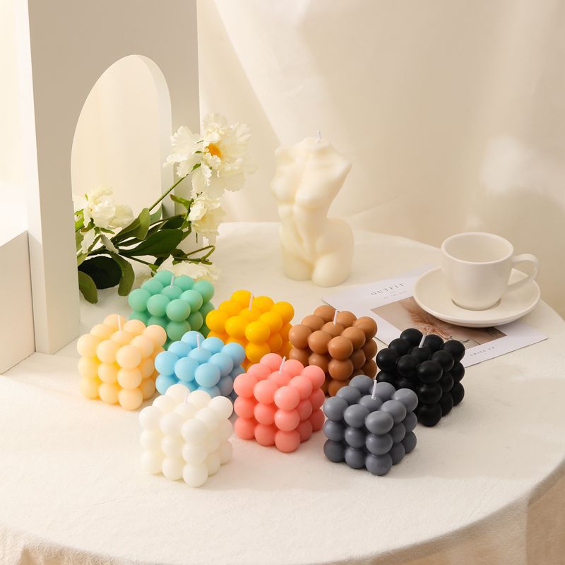 Bougie Cube Géométrique à Bulles