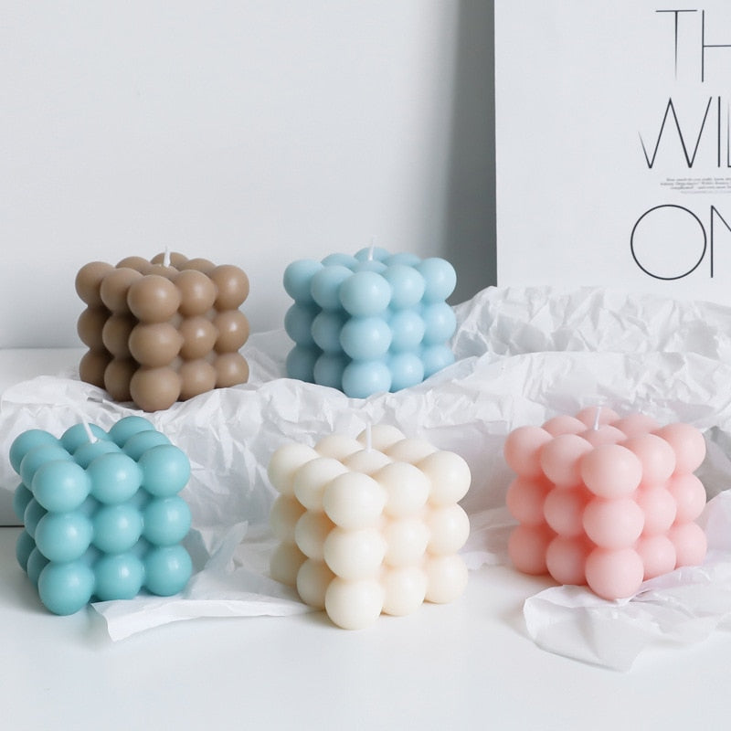 Bougie Cube Géométrique à Bulles