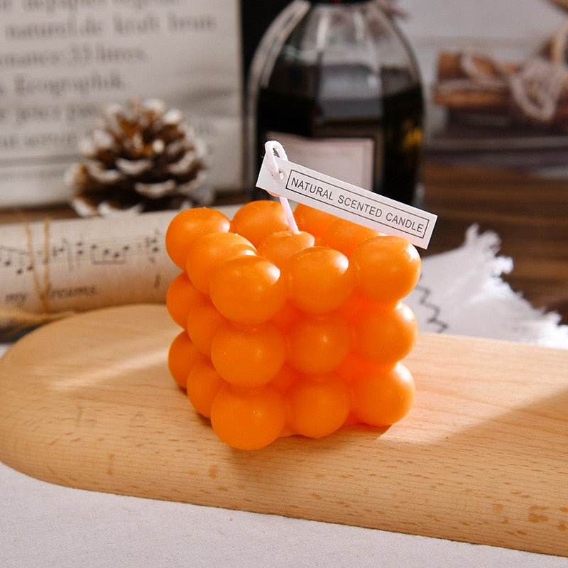 Bougie Cube Géométrique à Bulles