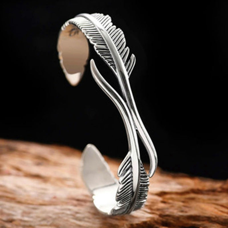 Bracelet Manchette Ouvert à Motif Plume Unisexe