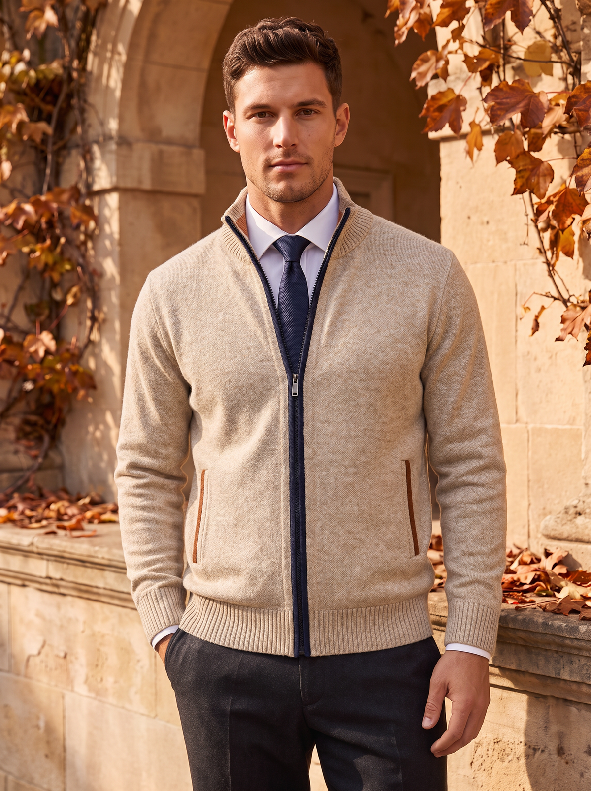 Men's zip front cardigan sweater