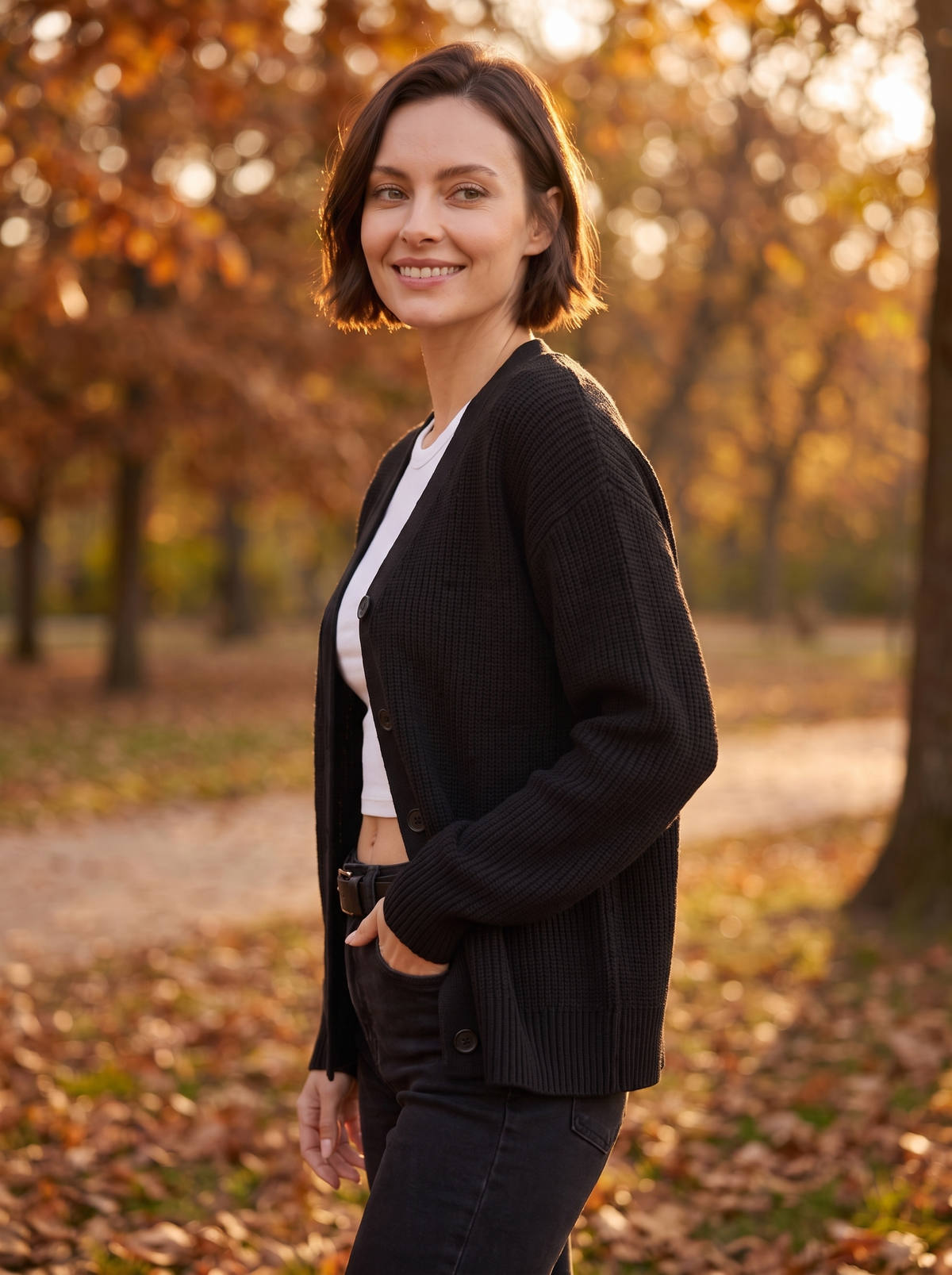 Women's crew neck cardigan sweater