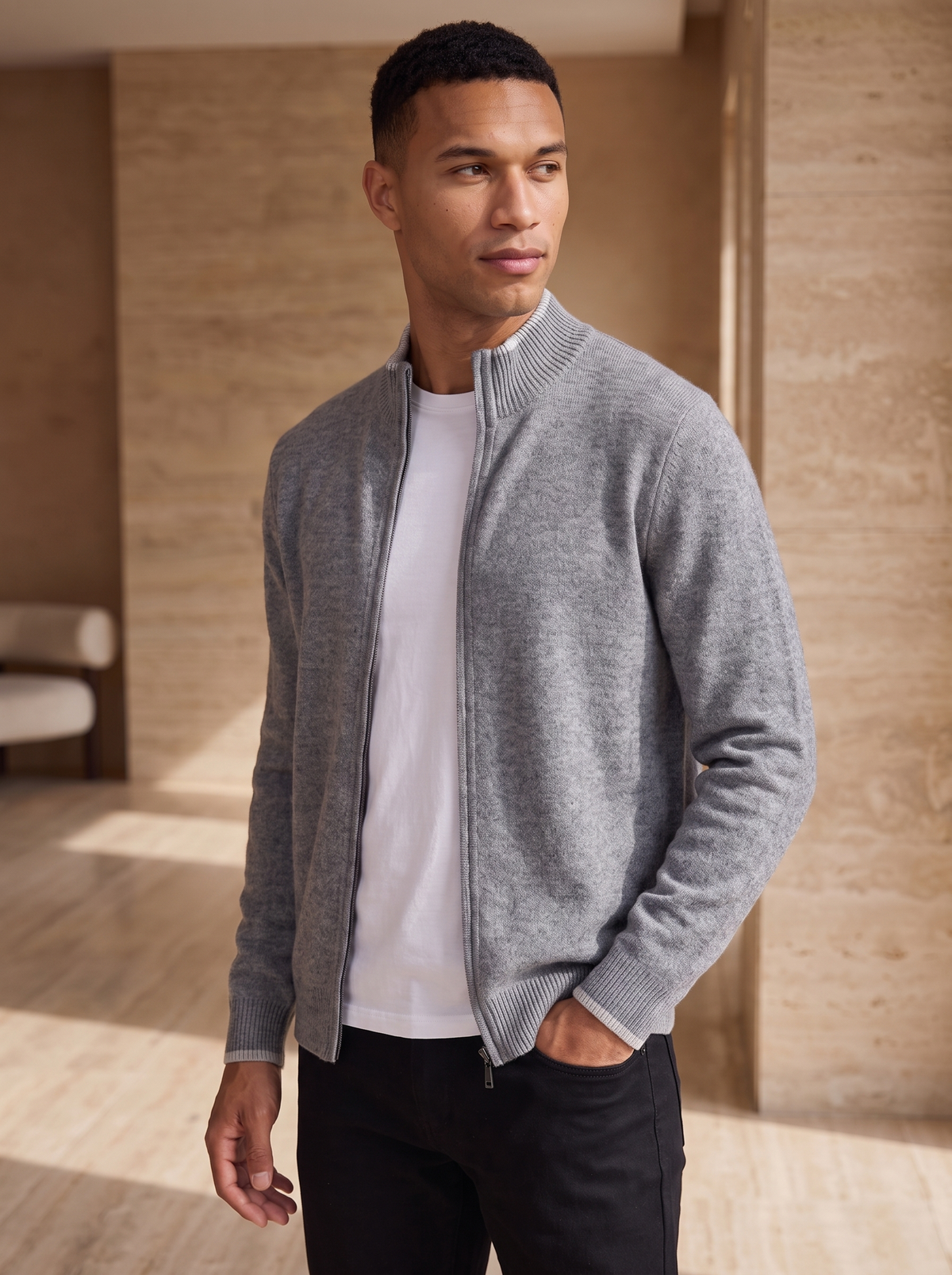 Men's wool zip cardigan