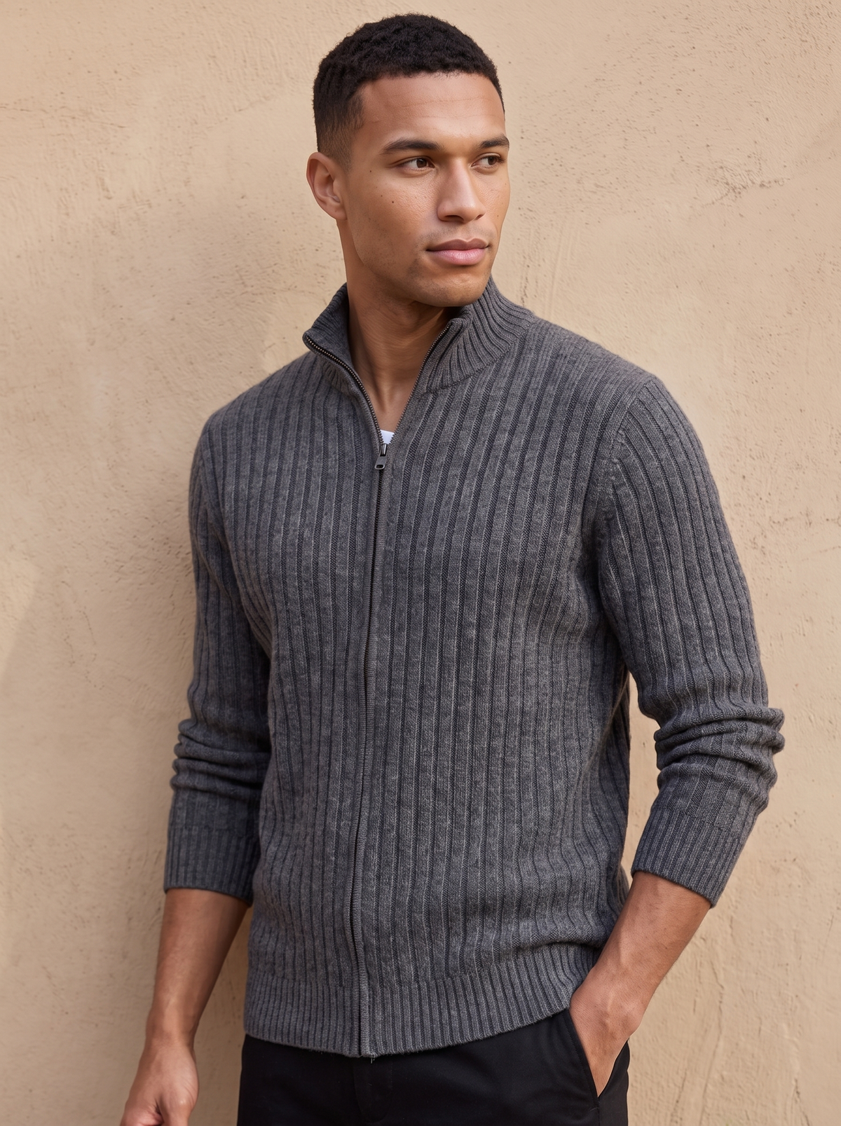 Zip front cardigan men