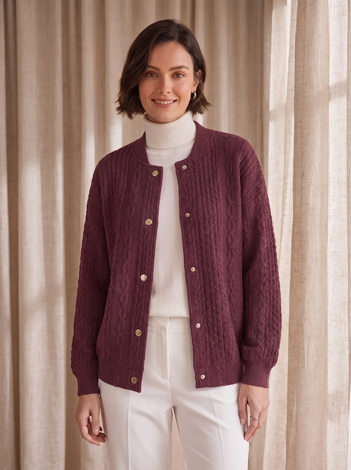 Knit cardigan cropped fit women