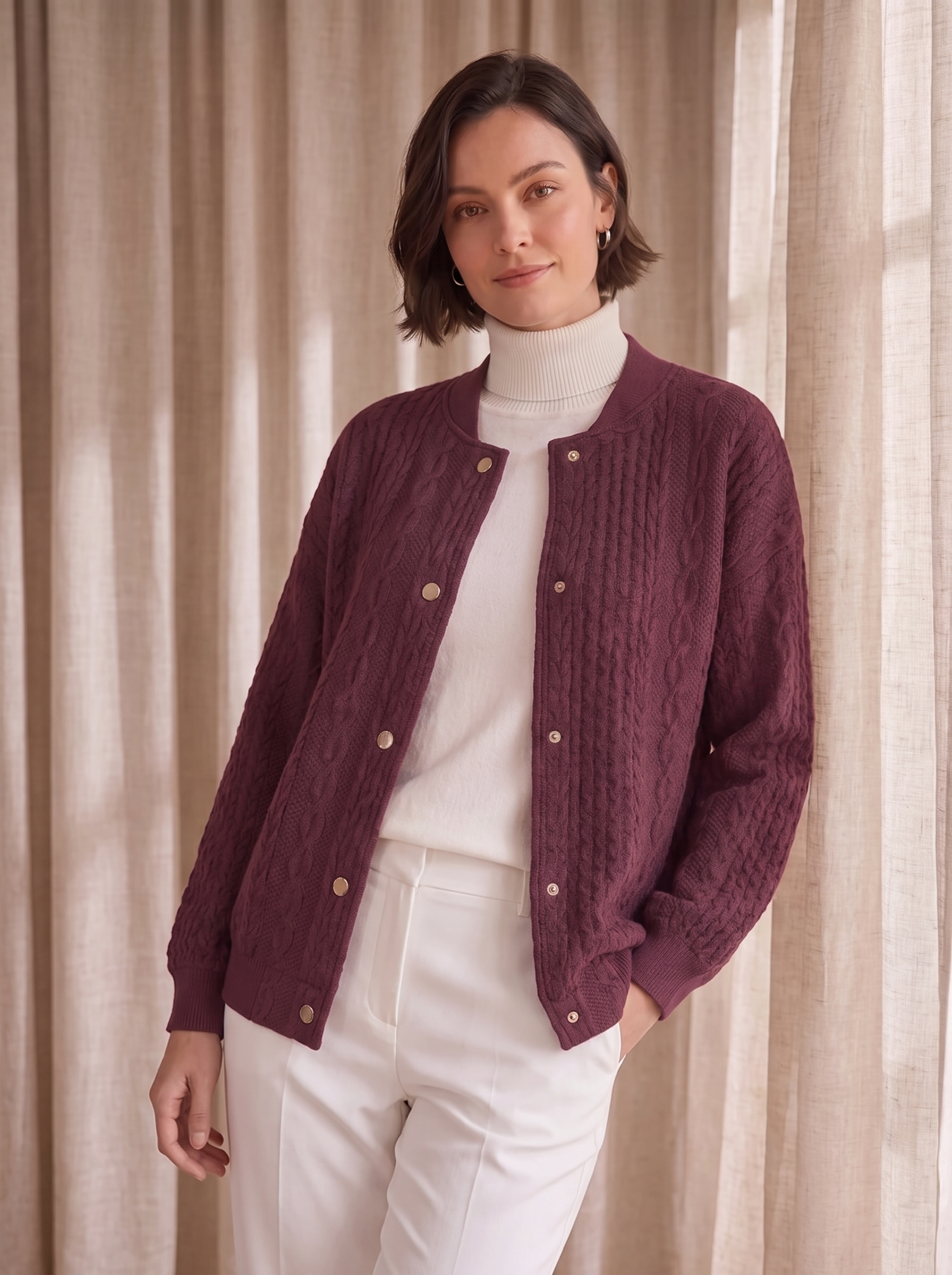 Women's cropped fit knit cardigan