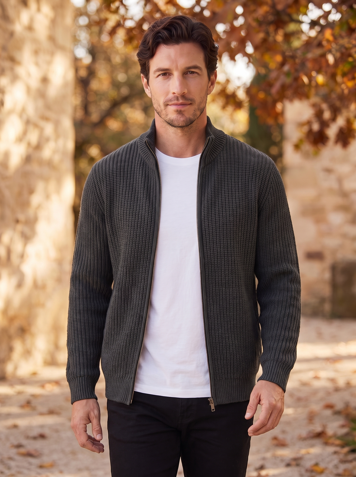Men's knitted cardigan jacket for fall