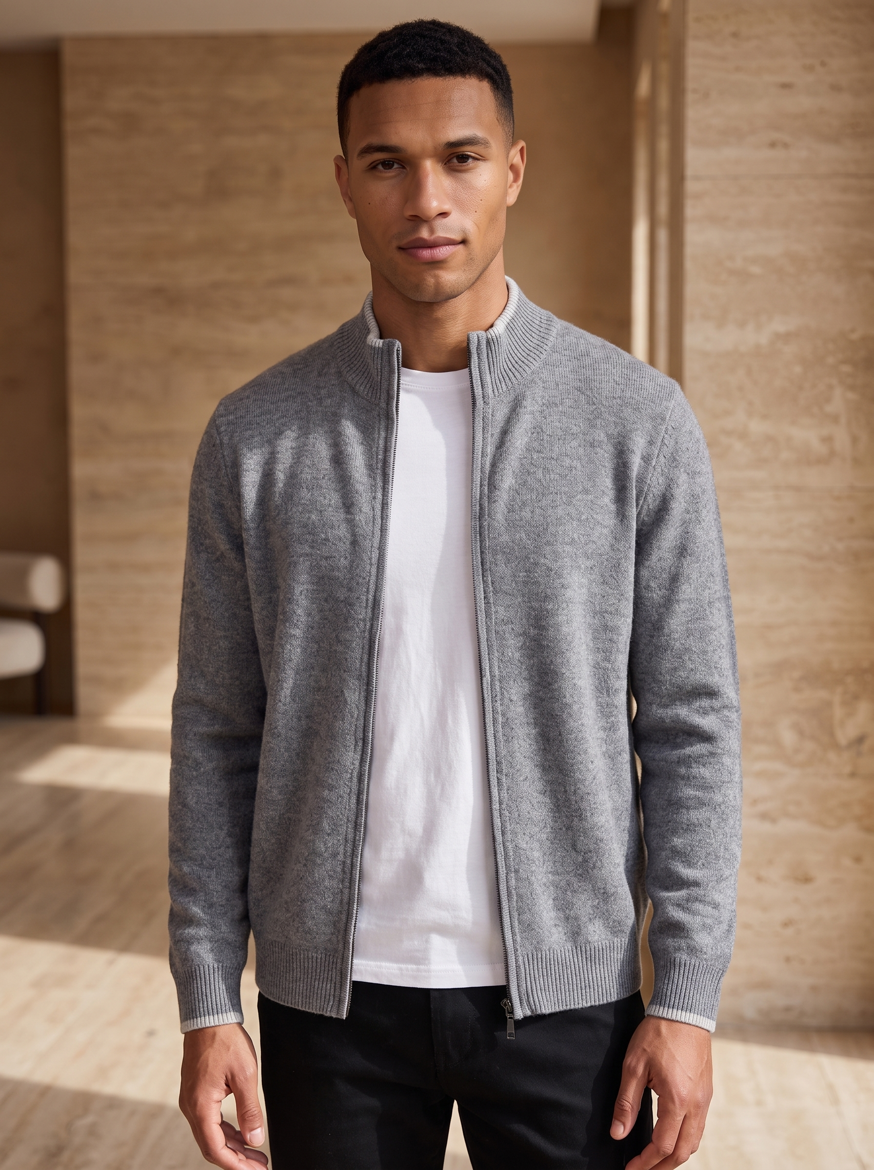 Regular fit wool cardigan men