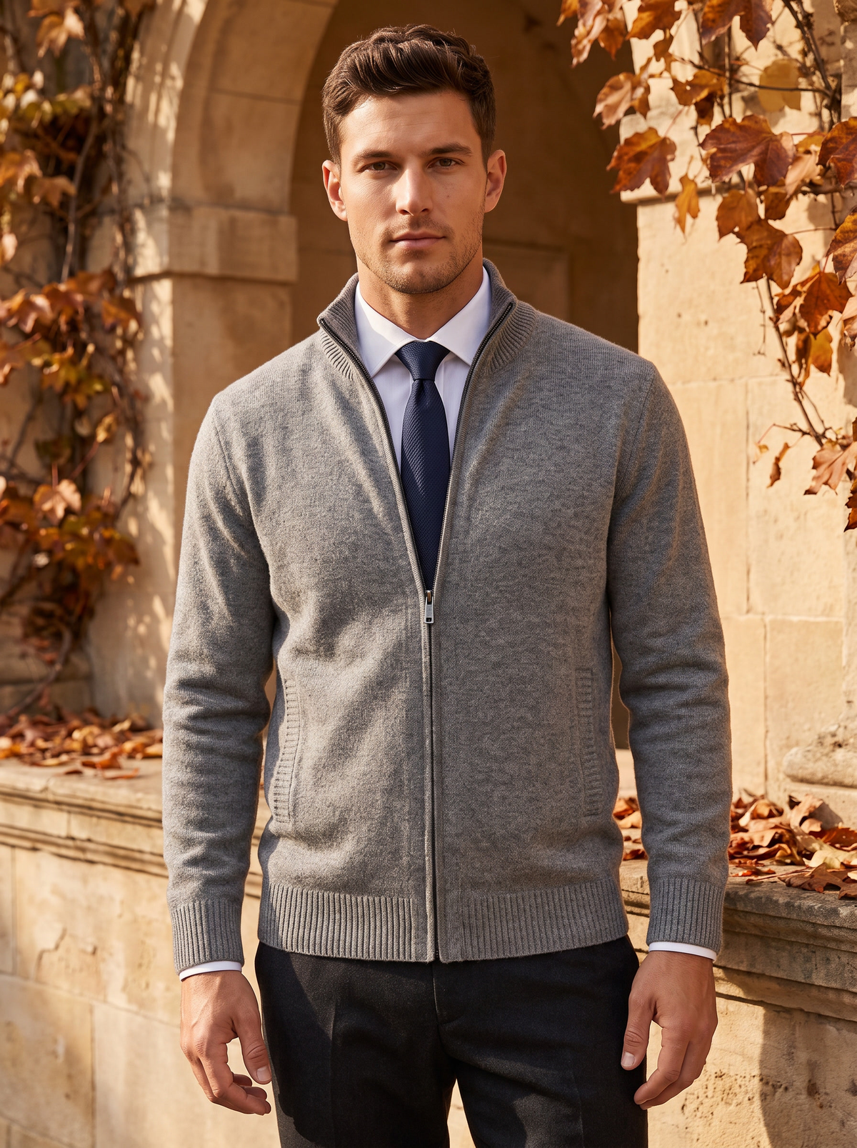 Men's knitted zip up cardigan for fall