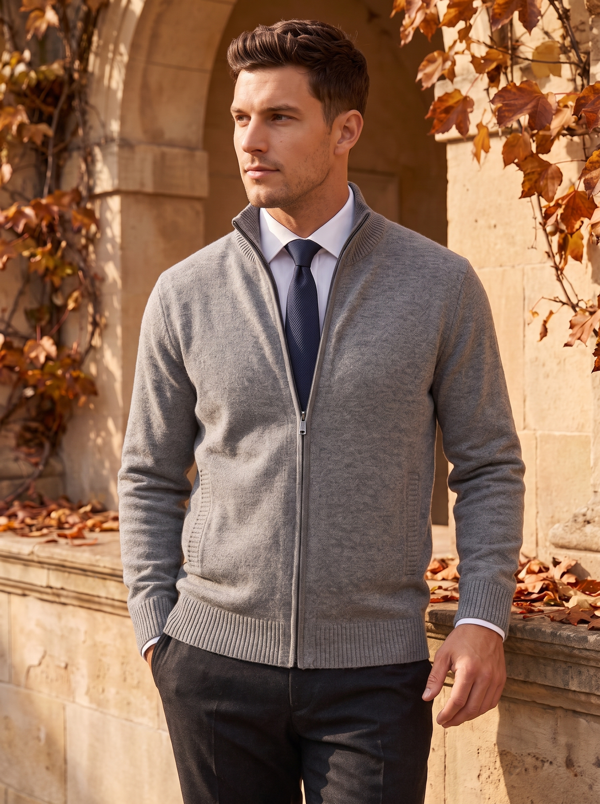 Men's long sleeve knitted cardigan