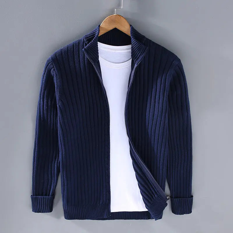 regular fit cardigan showing ribbed knit pattern throughout
