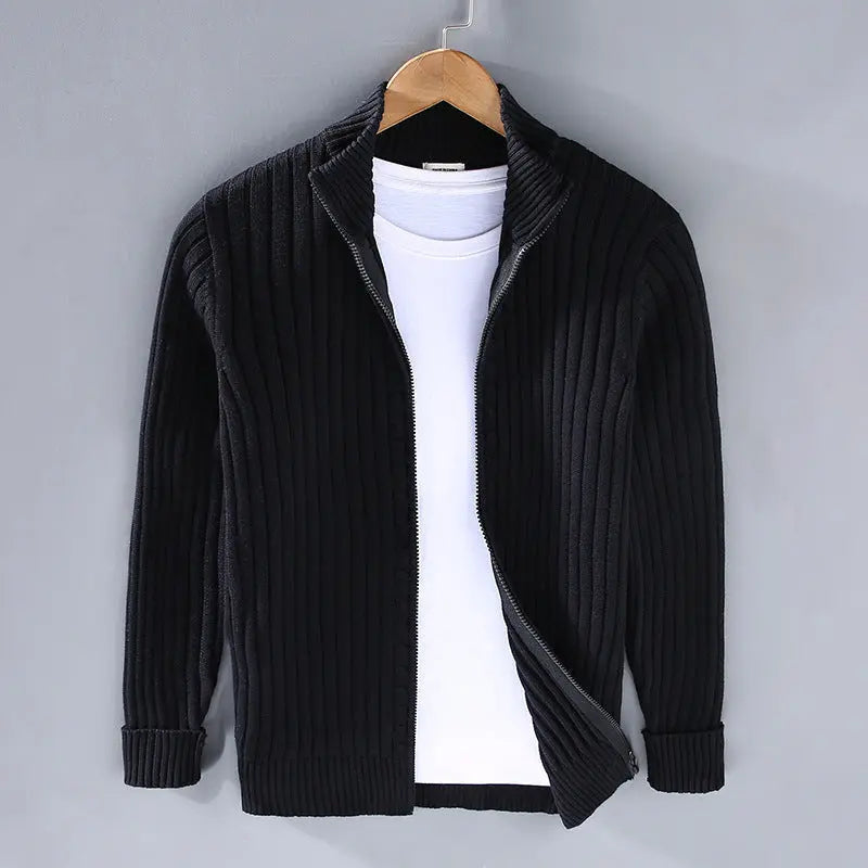 ribbed knit cardigan with zip closure flat lay angle