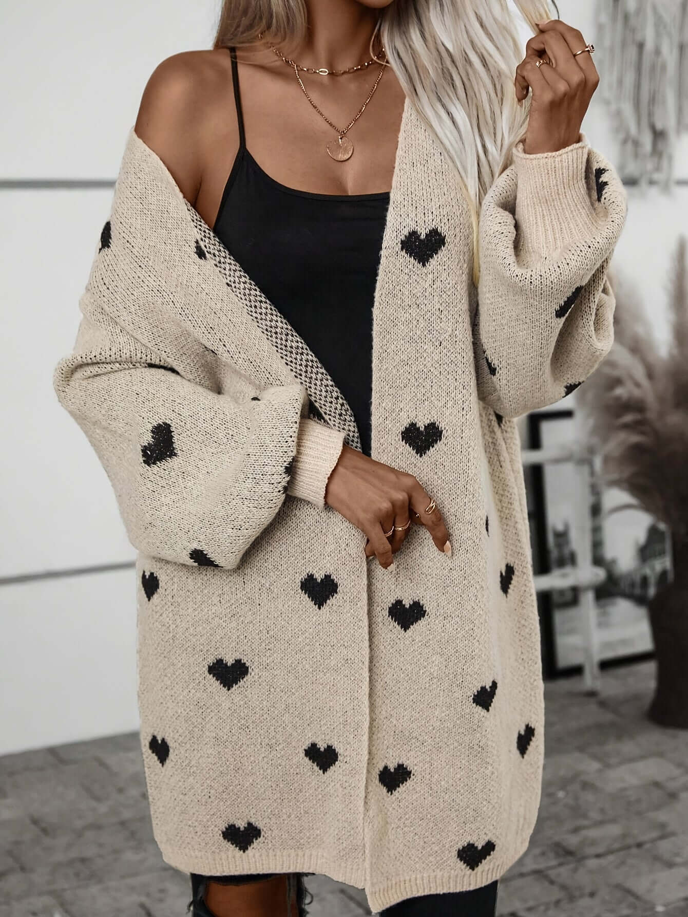Cardigan ouvert à motif cœur pour femme