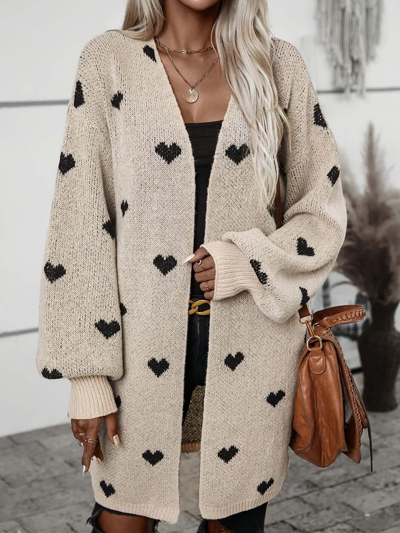 Cardigan ouvert à motif cœur pour femme