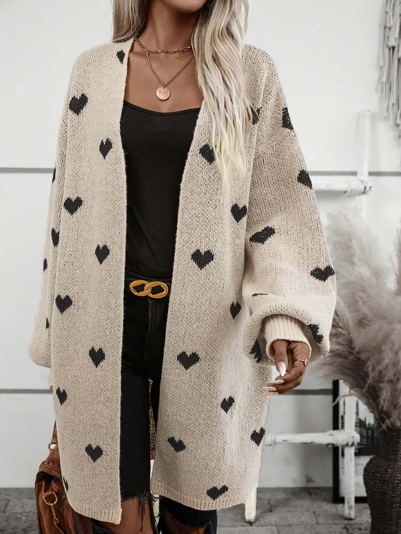 Cardigan ouvert à motif cœur pour femme