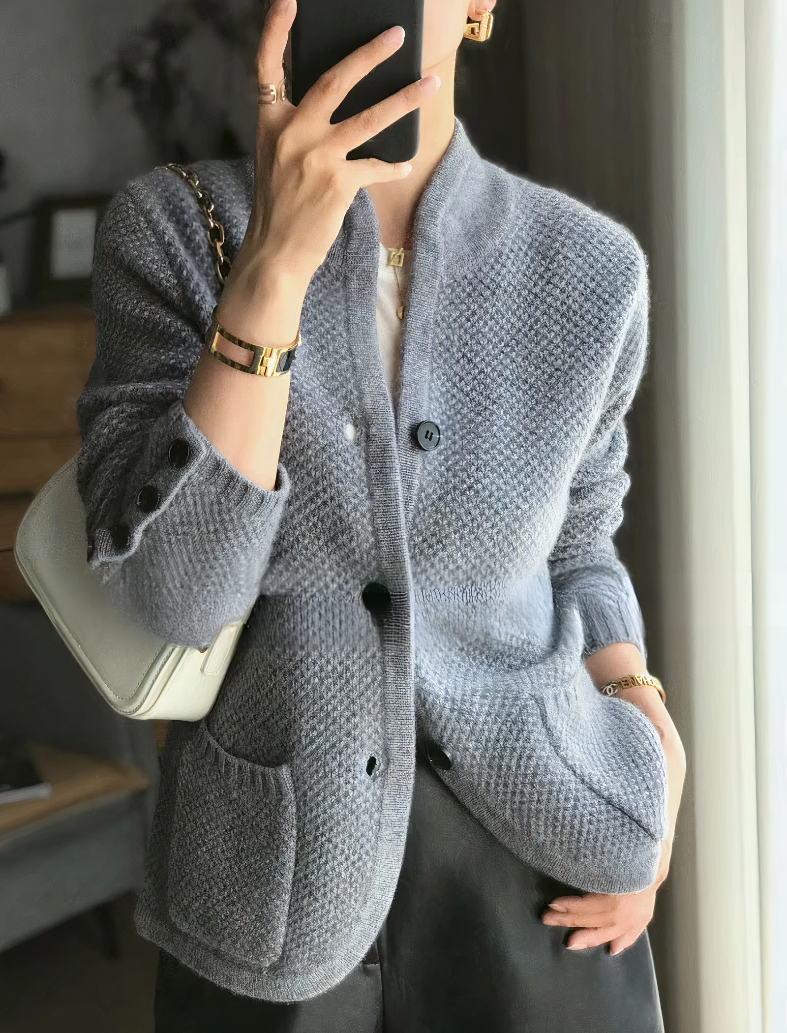Cardigan Doux avec Boutons Femme