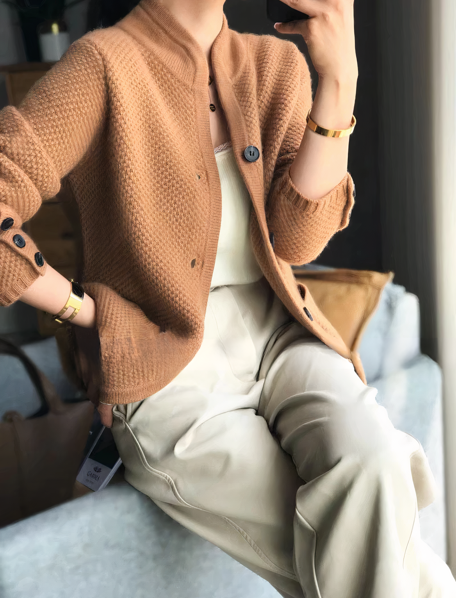 Cardigan Doux avec Boutons Femme