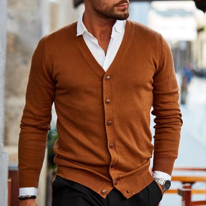 Cardigan à Col V avec Boutons Coupe Slim Homme