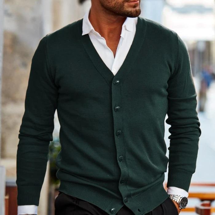 Cardigan à Col V avec Boutons Coupe Slim Homme