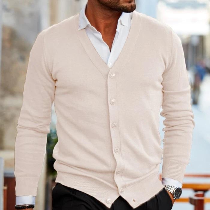 Cardigan à Col V avec Boutons Coupe Slim Homme