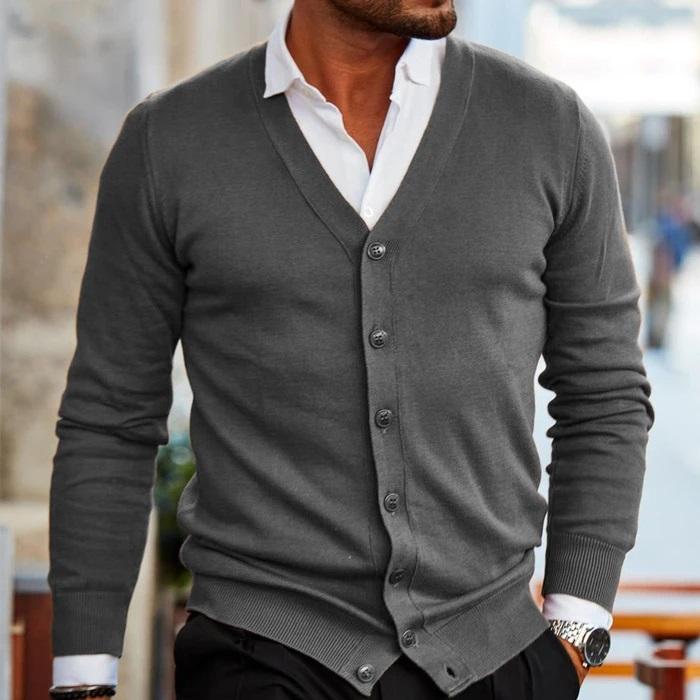 Cardigan à Col V avec Boutons Coupe Slim Homme
