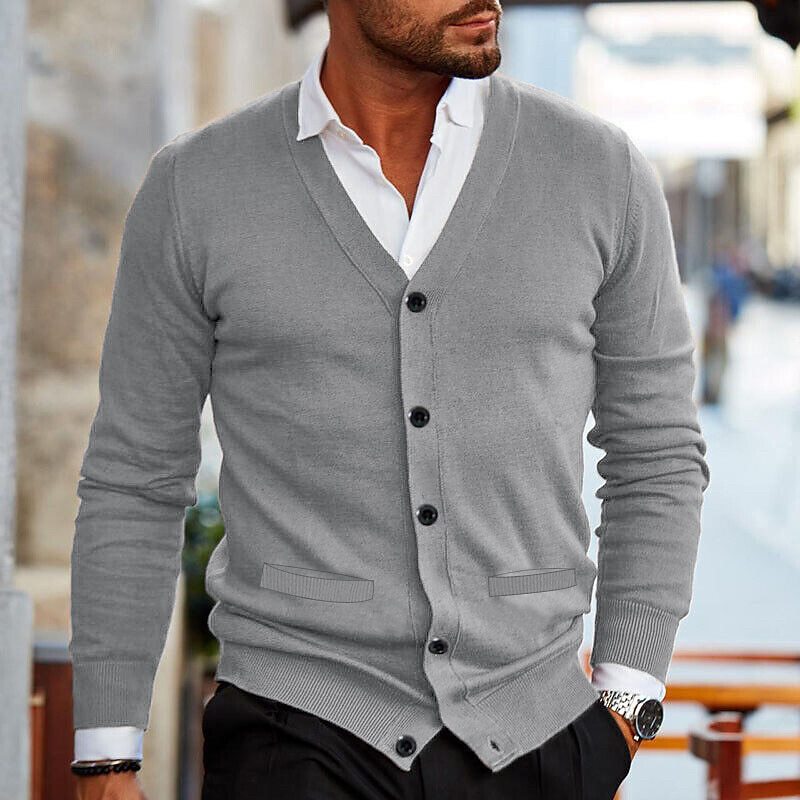 Cardigan à Col V avec Boutons Coupe Slim Homme
