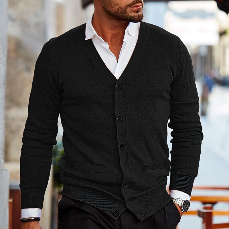 Cardigan à Col V avec Boutons Coupe Slim Homme