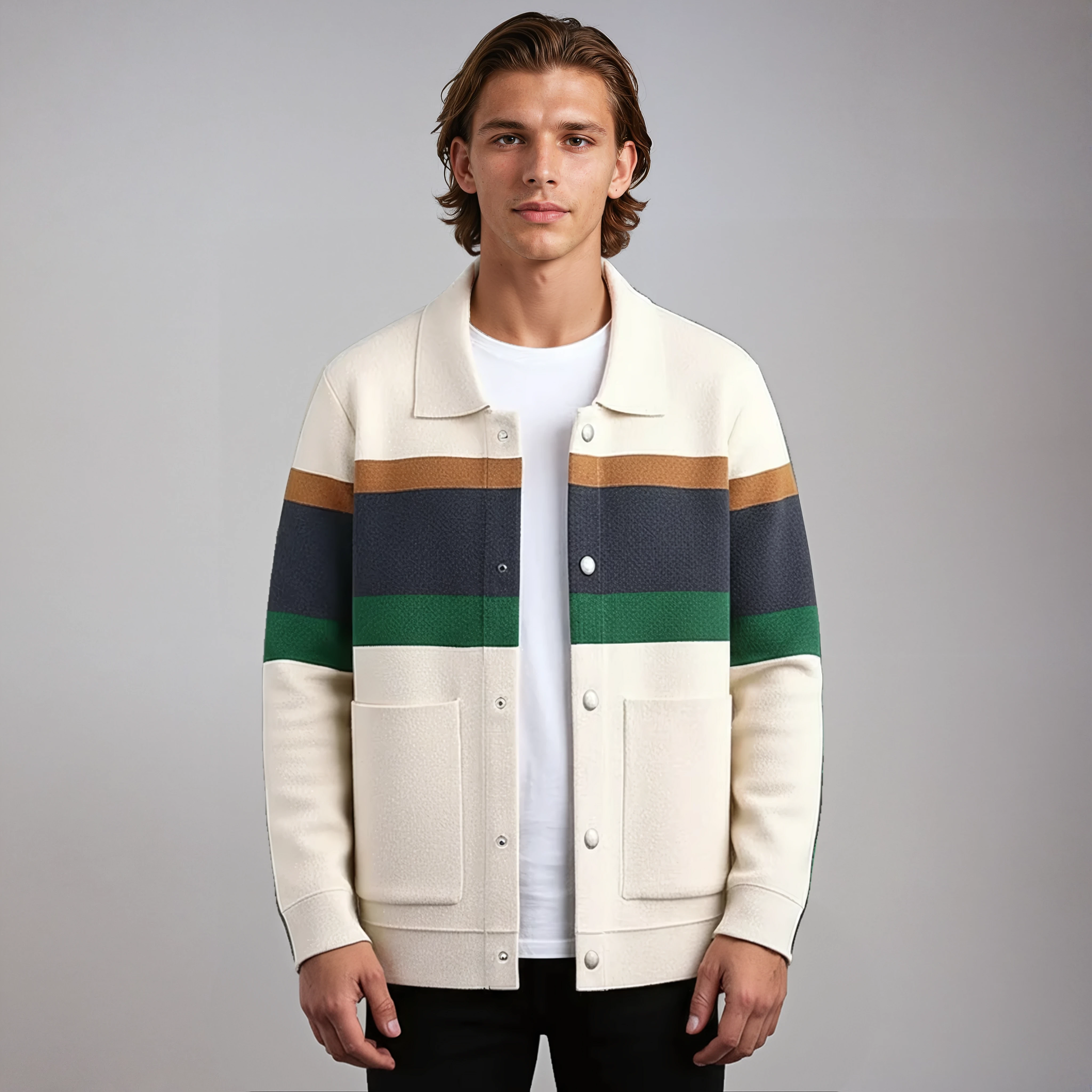 Cardigan à Rayures Boutonné Homme