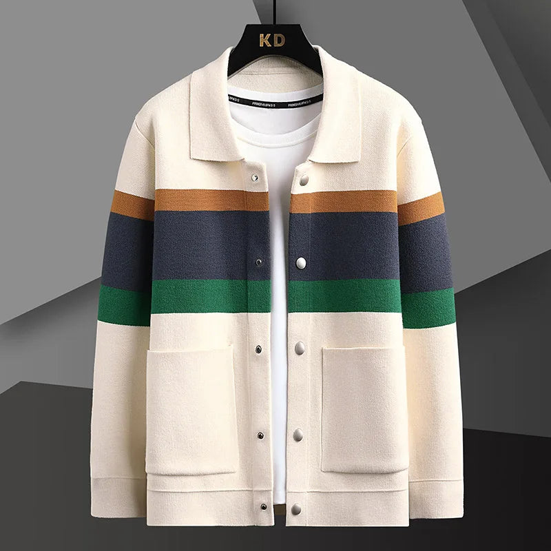 Cardigan à Rayures Boutonné Homme
